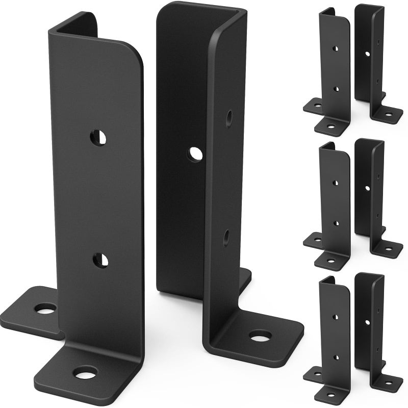 Linone 8 pcs Adjustable Deck Post Anchor Base Brackets Fit 1.5x1.5,2x2,2x4,4x4 Post,Wood Fence Pergola Post Base Brackets Kit,Heavy Duty Half Column Black Post Brackets Support Base Brackets for Deck Railing - Image 1